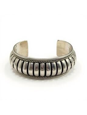 Vintage Signed PA Navajo Sterling Silver Ribbed Cuff Bracelet -43 grams